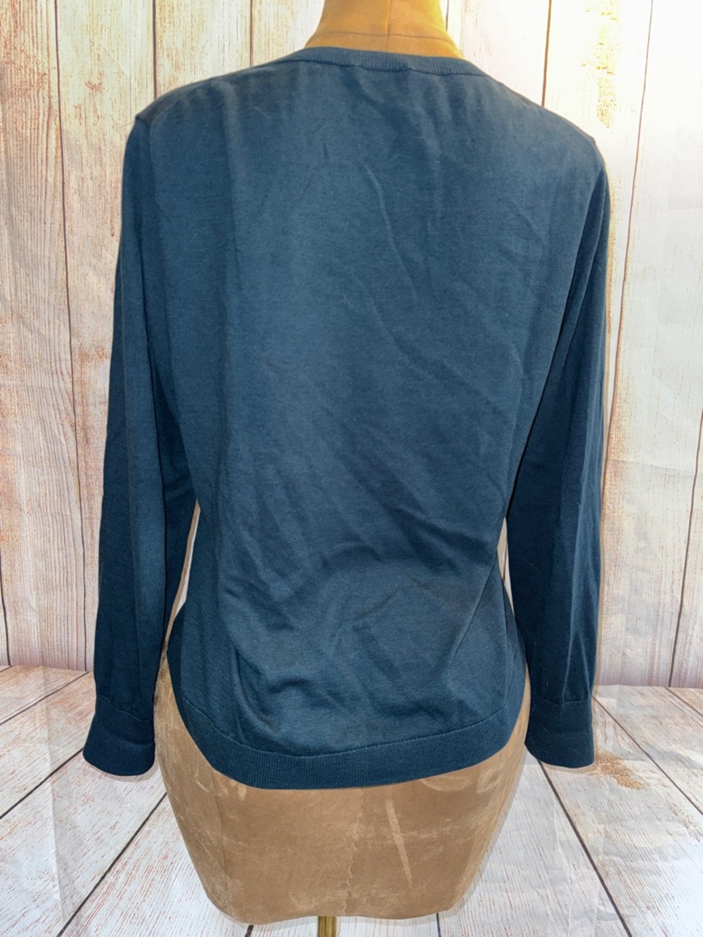 Talbots Blue Crewneck Sweater with rhinestone jewel owls, lightweight sz XL - Picture 6 of 12